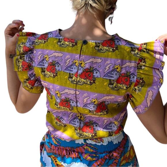 Nooworks The Ruffle 100% Linen Top In Jammin Size 2X - Picture 11 of 11